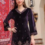 BELL SLIVES WITH EMBODIERY SEQUENCE WORK BORDER CO-ORD SET KS-2002