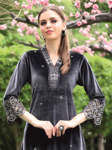 EMBODIERY CUT WORK SLIVES WITH SLANT BOTTOM CO-ORD SET KS-2001