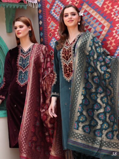 V.NECK CONTRAST PATCH-WORK WITH BANARSI DUPATTA LS-3001